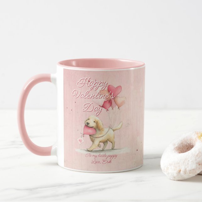 Custom Message Dog Animal Valentines Day Mug (With Donut)
