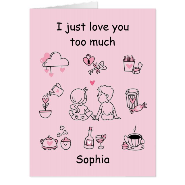 Custom Message Doodle Valentine's Day Personalized Card (Front)