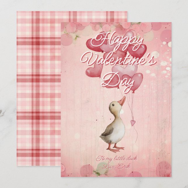 Custom Message Duck Animal Valentines Day Holiday Card (Front/Back)