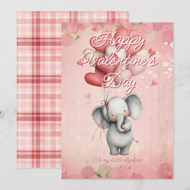 Custom Message Elephant Animal Valentines Day Holiday Card (Front/Back)