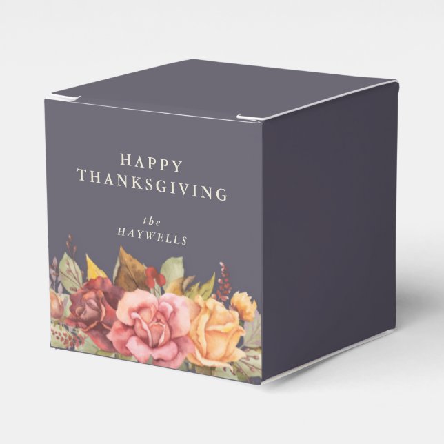 Custom Message Fall Floral Border Thanksgiving Favor Boxes (Front Side)