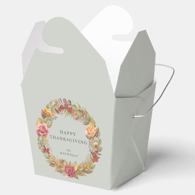 Custom Message Floral Wreath Thanksgiving Favor Boxes (Opened)