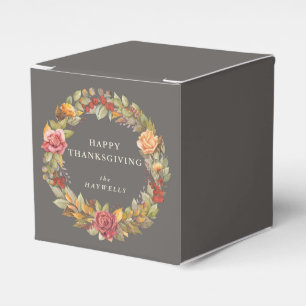Custom Message Floral Wreath Thanksgiving Favor Boxes