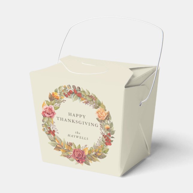 Custom Message Floral Wreath Thanksgiving Favor Boxes (Front Side)