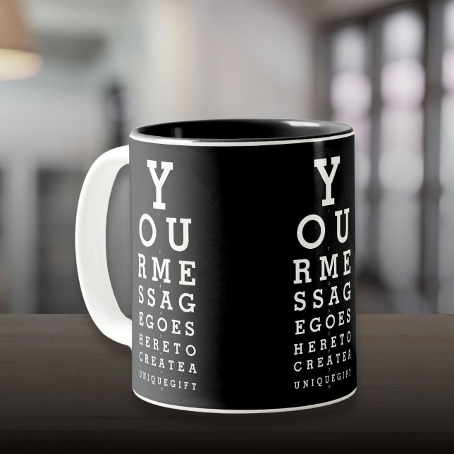 Custom Message Fun Eyesight Optician Chart Two-Tone Coffee Mug (Custom Message Fun Eye Sight Optician Chart Two-Tone Coffee Mug)