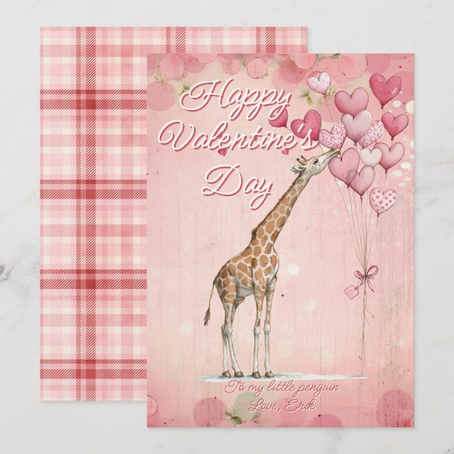 Custom Message Giraffe Animal Valentines Day Holiday Card (Front/Back)
