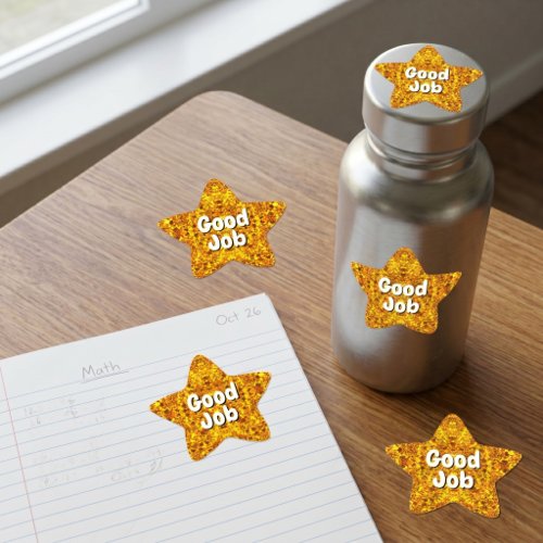 Custom Message (Glitter Gold Star) Kids Good Job Star Sticker