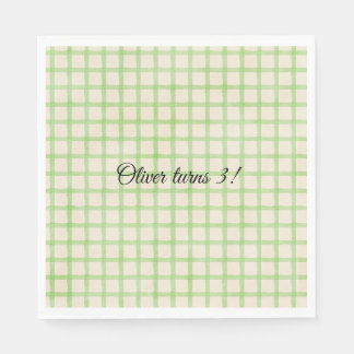 Custom message green gingham pattern napkin