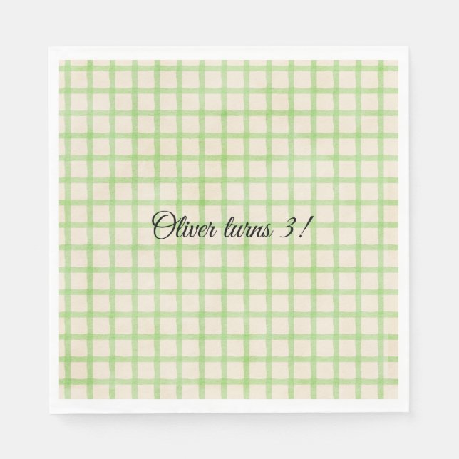Custom message green gingham pattern napkin (Front)