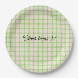 Custom message green gingham pattern paper plates