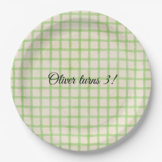 Custom message green gingham pattern paper plates
