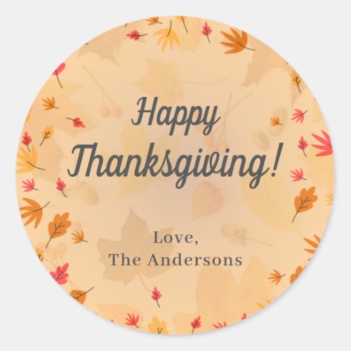 CUSTOM Message Happy Thanksgiving Autumn Classic Round Sticker