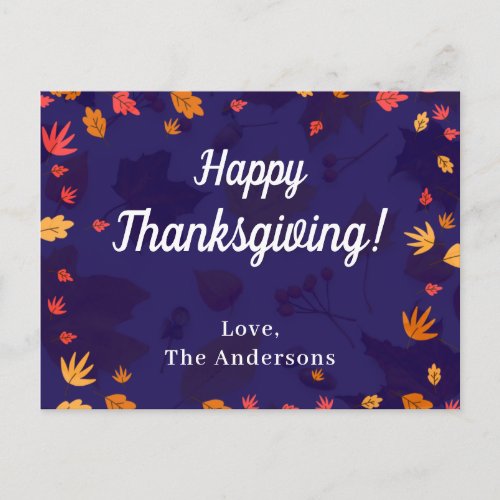 CUSTOM Message Happy Thanksgiving Blue Autumn Postcard