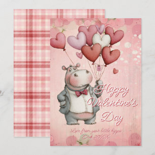 Custom Message Hippo Animal Valentines Day Holiday Card