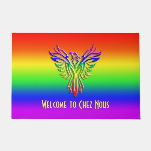 Custom message LGBT Rainbow Pride Phoenix Rising Doormat