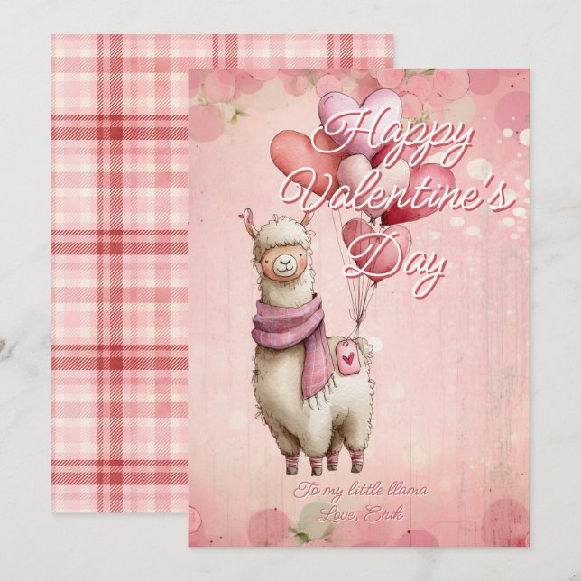 Custom Message Llama Animal Valentines Day Holiday Card (Front/Back)