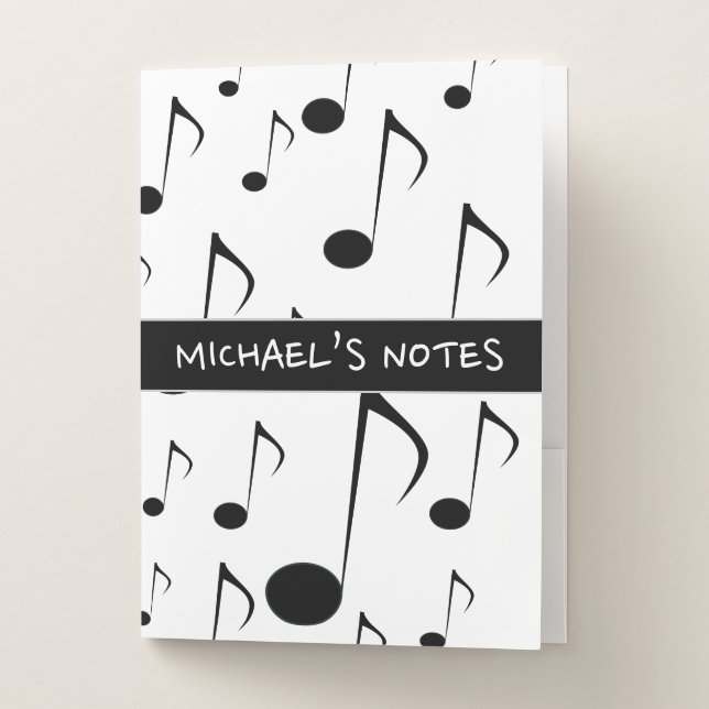 Custom Message + Many Musical Notes Pattern Pocket Folder (Front)
