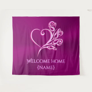 Custom message, Mauve Stylized Heart and Roses Tapestry