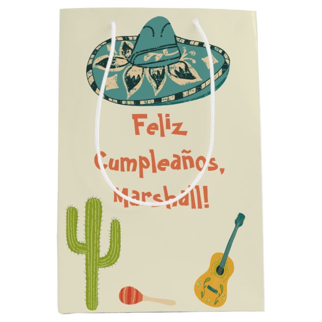 Custom Message Mexican Themed Birthday Medium Gift Bag (Front)