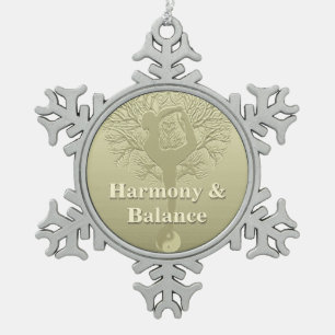 Custom Message or Name Yoga Tree Snowflake Pewter Christmas Ornament