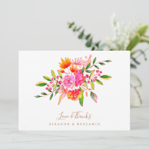 Custom Message Orange Floral Photo Wedding Thank You Card