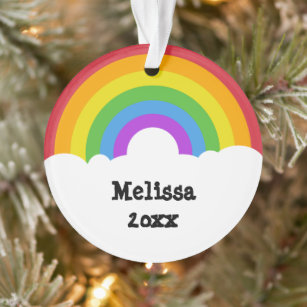 Custom Message Photo Rainbow and Clouds Ornament