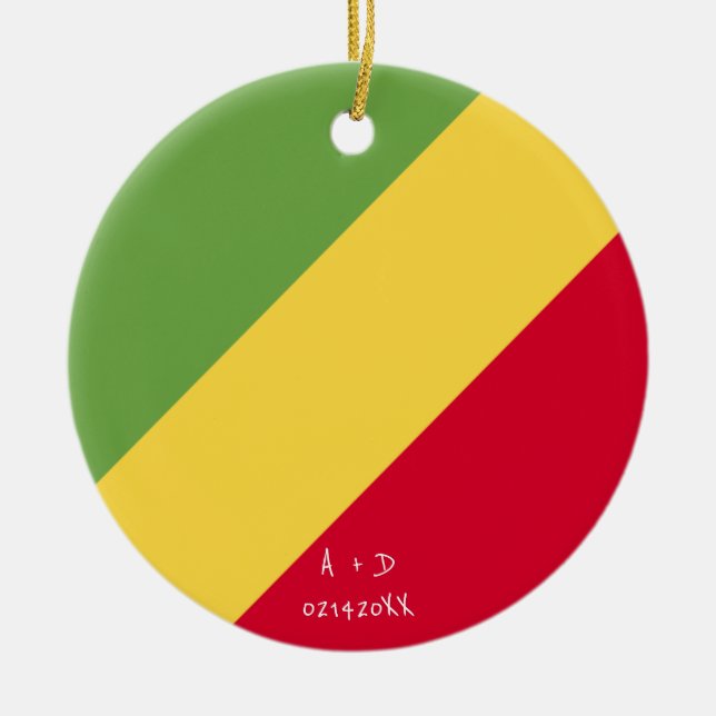 Custom Message Republic of the Congo Flag Ceramic Ornament (Front)