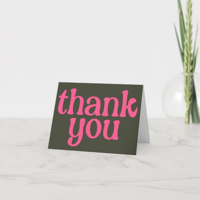 Custom Message Retro Pink Green Bridal Shower Thank You Card (Front)