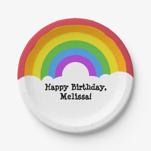 Custom Message Retro Rainbow and Clouds Paper Plates
