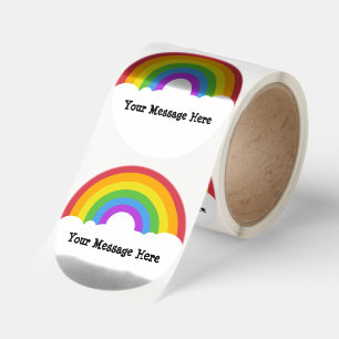 Custom Message Round Rainbow and Clouds Classic Round Sticker