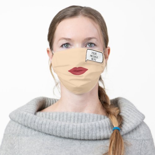Custom message speech bubble w red realistic lips adult cloth face mask