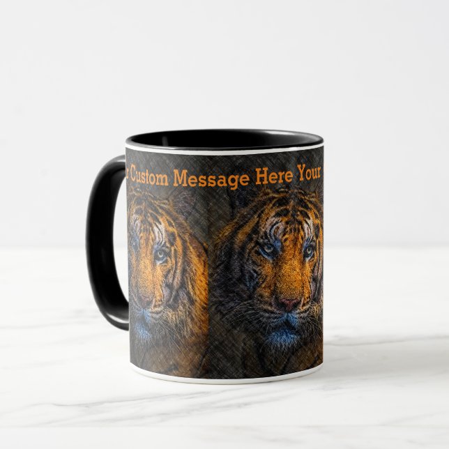 Custom Message Tiger Face Grunge Mug (Front Left)