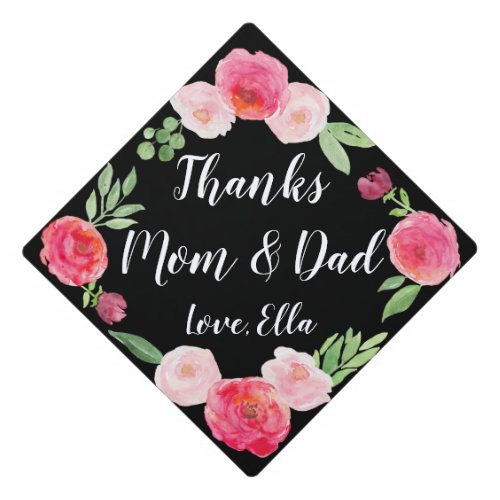 Custom Message Watercolor Floral Graduation Cap Topper