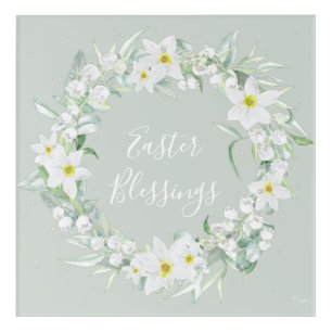 Custom Message White Floral Easter Wreath Acrylic Print