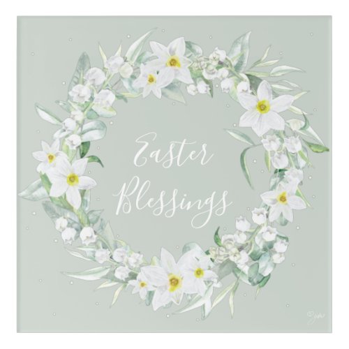 Custom Message White Floral Easter Wreath Acrylic Print