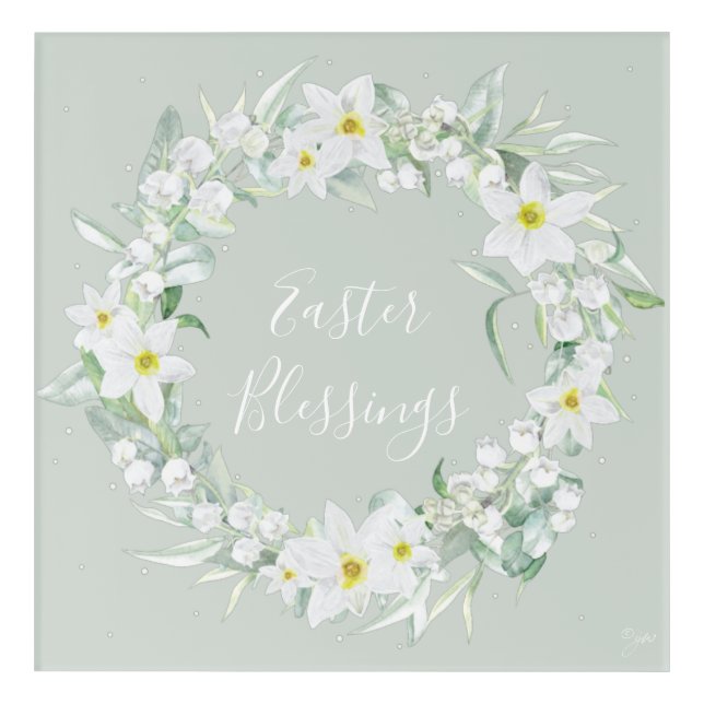 Custom Message White Floral Easter Wreath Acrylic Print (Front)