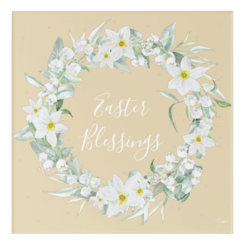 Custom Message White Floral Easter Wreath Acrylic Print