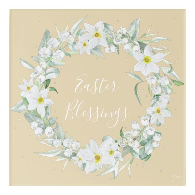 Custom Message White Floral Easter Wreath Acrylic Print (Front)