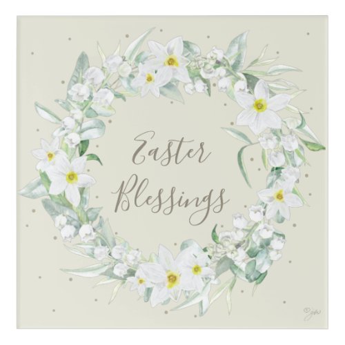 Custom Message White Floral Easter Wreath Acrylic Print