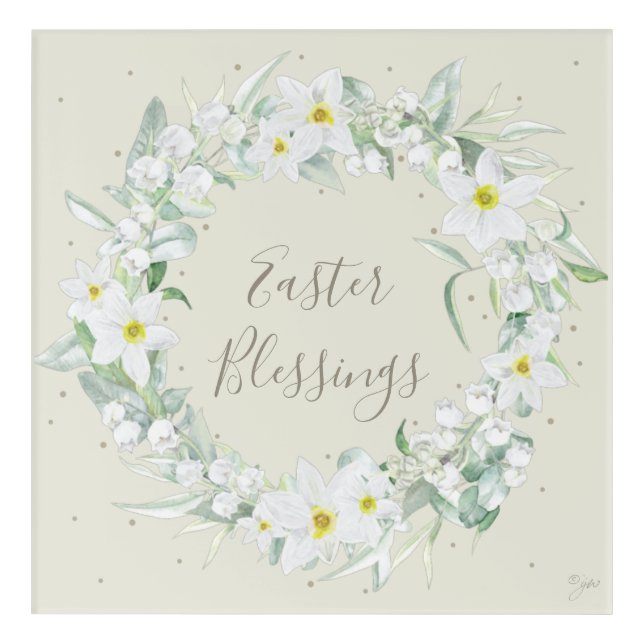 Custom Message White Floral Easter Wreath Acrylic Print (Front)