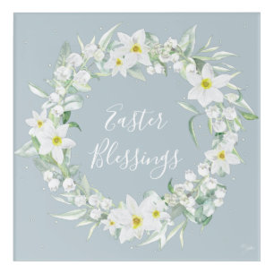 Custom Message White Floral Easter Wreath Acrylic Print