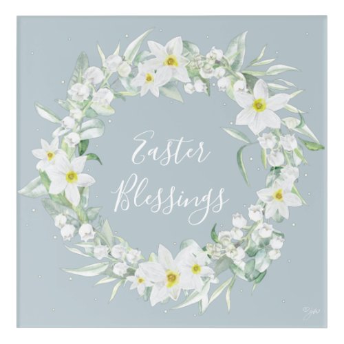 Custom Message White Floral Easter Wreath Acrylic Print