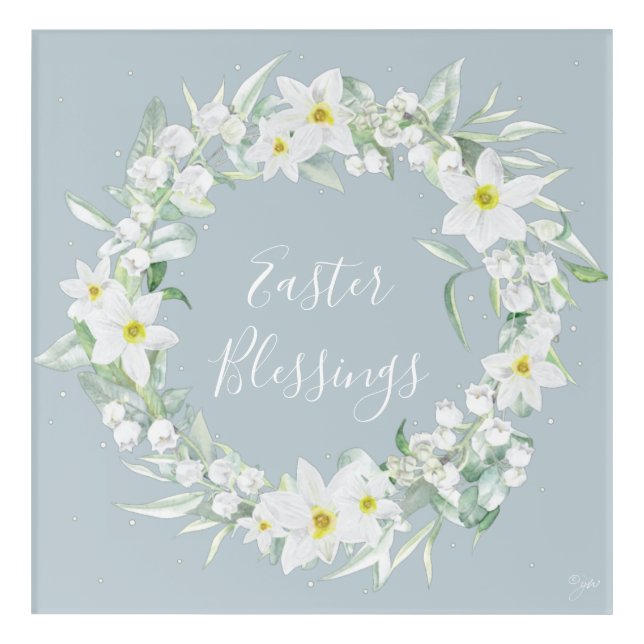 Custom Message White Floral Easter Wreath Acrylic Print (Front)