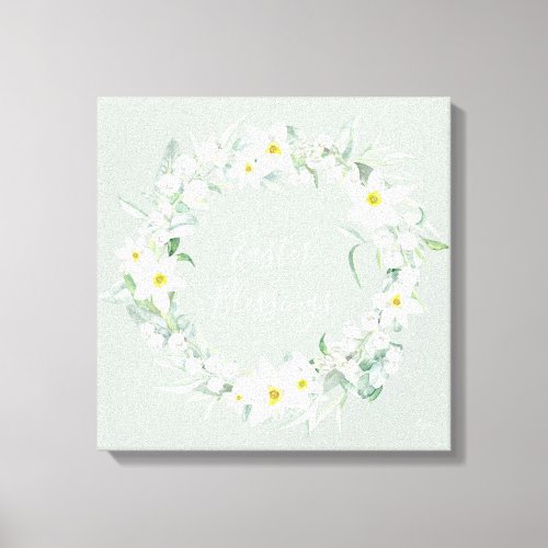 Custom Message White Floral Easter Wreath Canvas Print