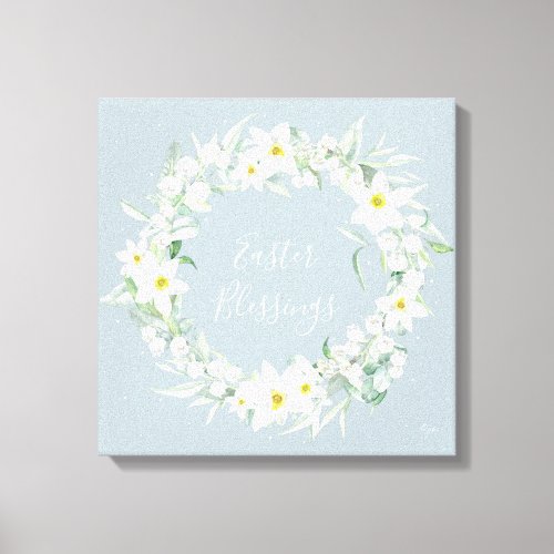 Custom Message White Floral Easter Wreath Canvas Print