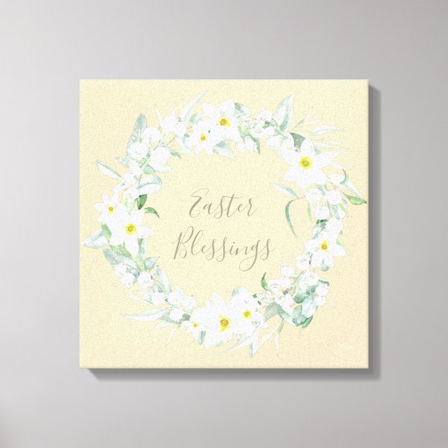 Custom Message White Floral Easter Wreath Canvas Print (Front)