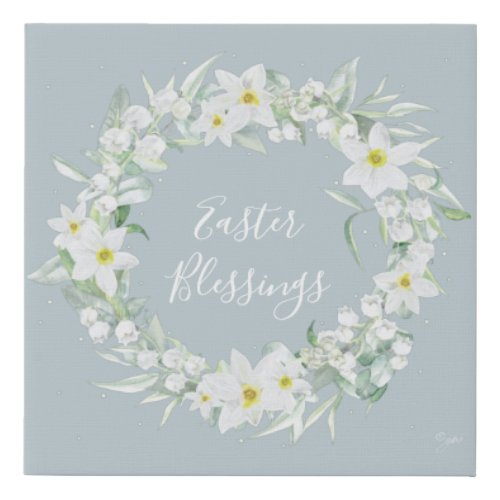 Custom Message White Floral Easter Wreath Faux Canvas Print