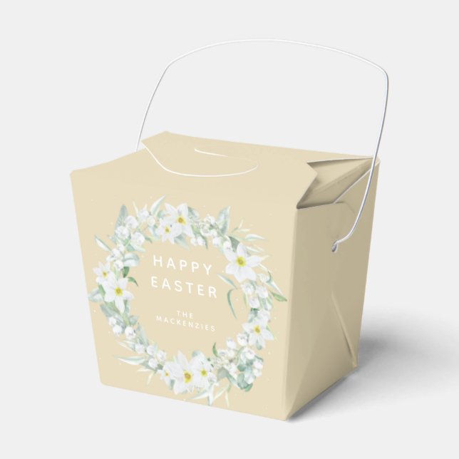 Custom Message White Floral Easter Wreath Favor Boxes (Front Side)