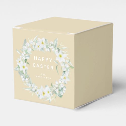 Custom Message White Floral Easter Wreath Favor Boxes