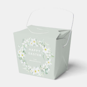 Custom Message White Floral Easter Wreath Favor Boxes